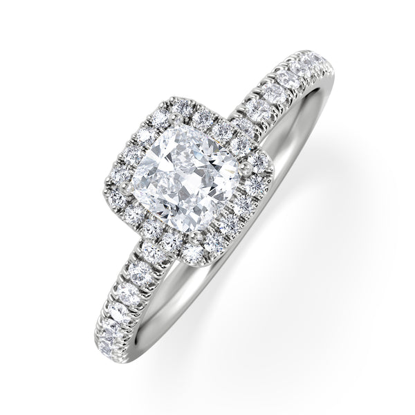 Beatrice Diamond Halo Engagement Ring 18K White Gold 1ct G/VS2